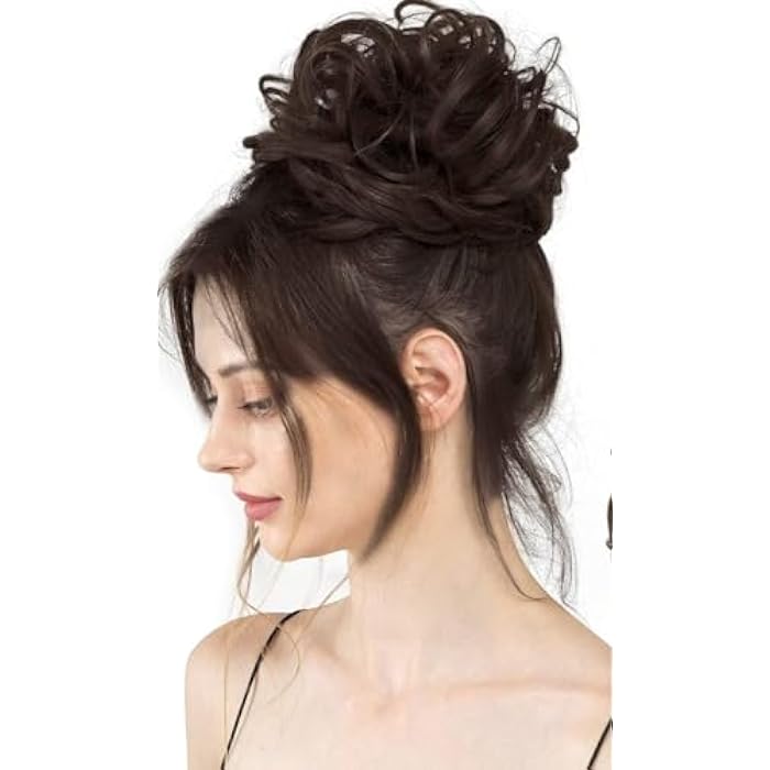 Big Curly Hair Bun Scrunchies for Women Girls Updo Curly Bun Hair Extension Brown - Image 1
